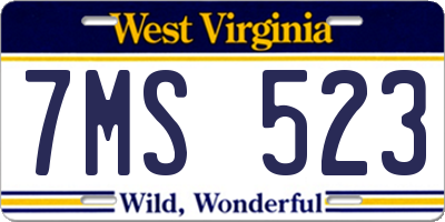 WV license plate 7MS523