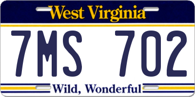 WV license plate 7MS702