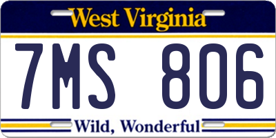 WV license plate 7MS806