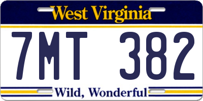 WV license plate 7MT382
