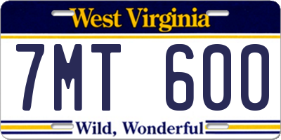 WV license plate 7MT600