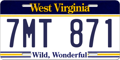 WV license plate 7MT871