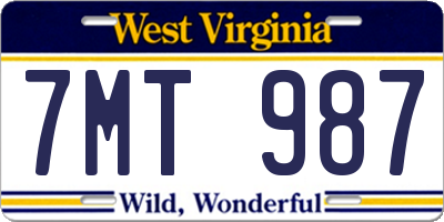 WV license plate 7MT987