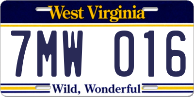 WV license plate 7MW016