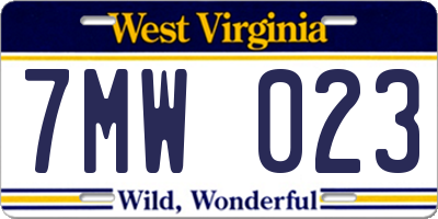 WV license plate 7MW023