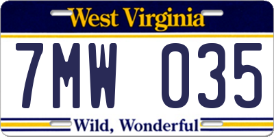 WV license plate 7MW035