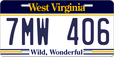 WV license plate 7MW406
