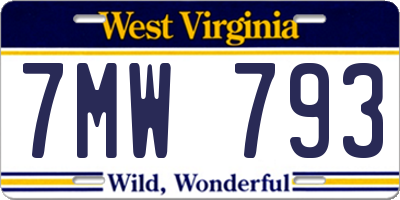 WV license plate 7MW793