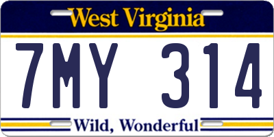 WV license plate 7MY314