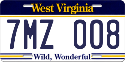 WV license plate 7MZ008