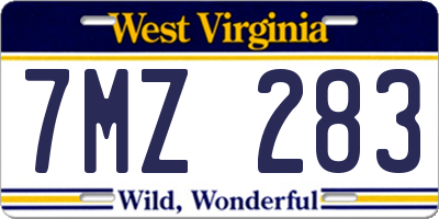 WV license plate 7MZ283