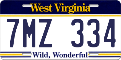 WV license plate 7MZ334