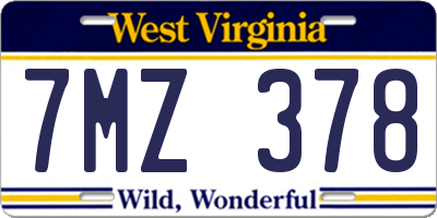 WV license plate 7MZ378