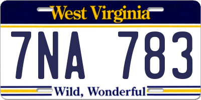WV license plate 7NA783