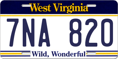 WV license plate 7NA820