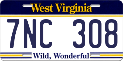 WV license plate 7NC308
