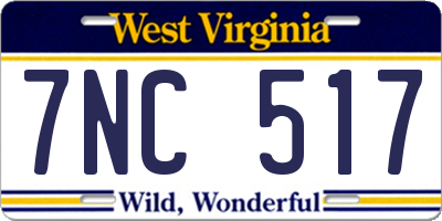 WV license plate 7NC517