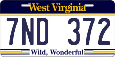 WV license plate 7ND372
