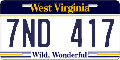 WV license plate 7ND417