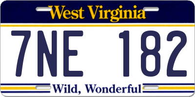 WV license plate 7NE182