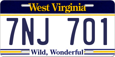 WV license plate 7NJ701