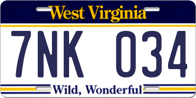 WV license plate 7NK034