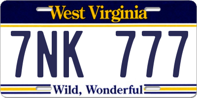 WV license plate 7NK777