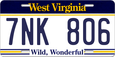 WV license plate 7NK806