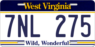 WV license plate 7NL275