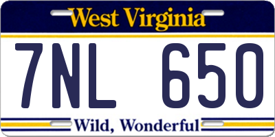 WV license plate 7NL650