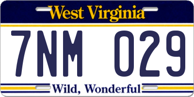 WV license plate 7NM029