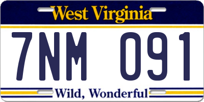 WV license plate 7NM091