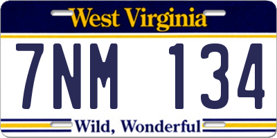 WV license plate 7NM134