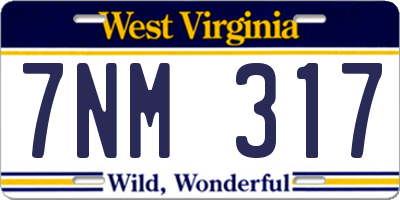 WV license plate 7NM317
