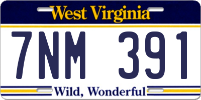 WV license plate 7NM391