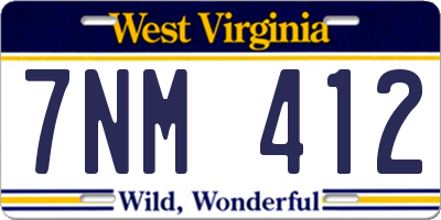 WV license plate 7NM412