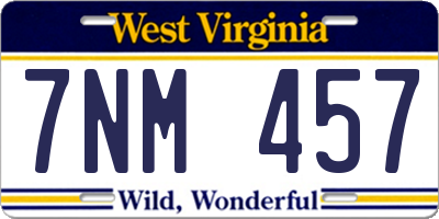 WV license plate 7NM457