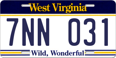 WV license plate 7NN031