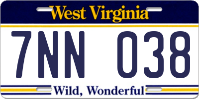 WV license plate 7NN038