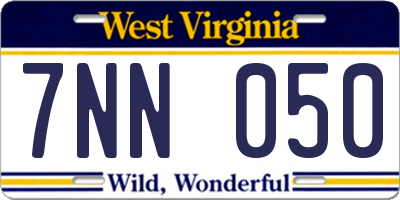 WV license plate 7NN050