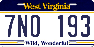 WV license plate 7NO193