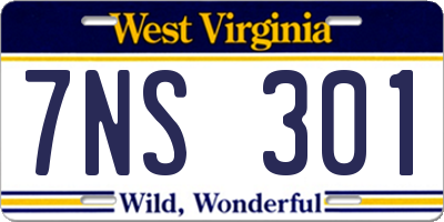 WV license plate 7NS301