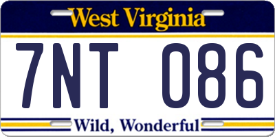 WV license plate 7NT086