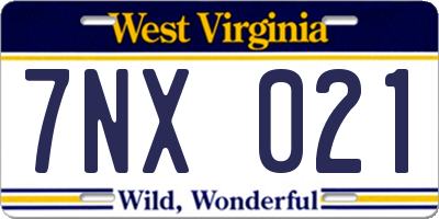 WV license plate 7NX021
