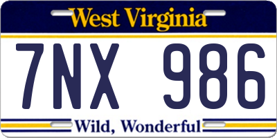 WV license plate 7NX986