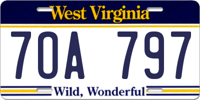 WV license plate 7OA797