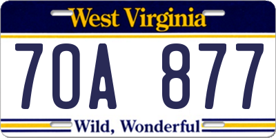 WV license plate 7OA877
