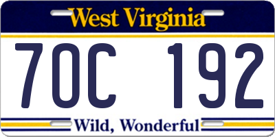 WV license plate 7OC192