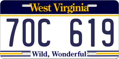WV license plate 7OC619