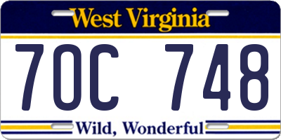 WV license plate 7OC748